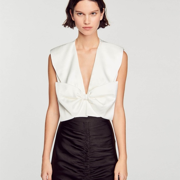 Sandro Tops - Sandro White Sleeveless Blouse with Bow Detail